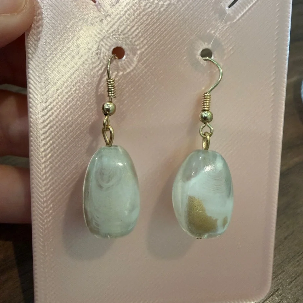 Boho Artisan Clear Glass Drop Earrings Gold Tone Dangle Minimalist